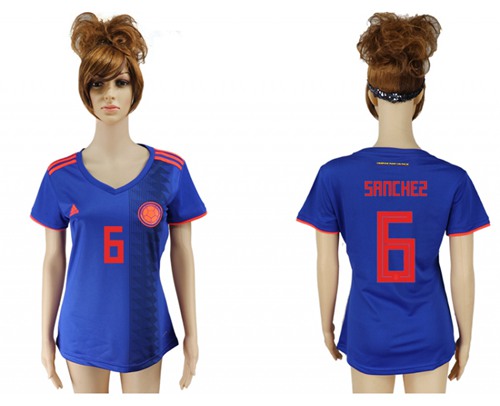Women's Colombia #6 Sanchez Away Soccer Country Jersey